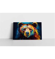 Colorful Grizzly Bear Oil Painting Print on Framed