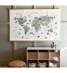 Kids Animal Themed Map Canvas Hanging | Kids