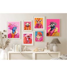 Colorful Animal Fashion Art Prints Maximalist Wall Art