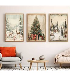 vintage christmas prints, set of 3 christmas prints,