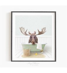 Moose in a Vintage Bathtub, Cottage Green Bath,