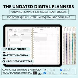 The Ultimate All-In-One Undated Digital Planner, Bundle 10 Theme Colors
