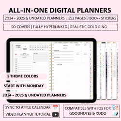 2024 – 2025 Digital Planner & Undated Digital Planners All-In-One, 5 Theme Colors - ChartSheets