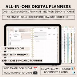 Planner 2024 – 2025 & Undated Digital Planners, 5 Theme Colors – Neutral, Minimalist, Vintage, Scandinavian, Retro