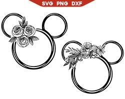 Floral Minnie Mouse Ears Svg Png Dxf, Bundle Flower Wreath Svg, Disneyland Svg, Mickey Ears Svg