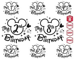 Disney Birthday Svg, Disney Age Birthday Svg, Mickey Birthday Svg, Minnie Birthday Svg