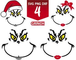 Grinch Face SVG Bundle, Grinch Christmas Svg, Grinch Hand Svg, Grinch Ornament, Grinch Smile Svg
