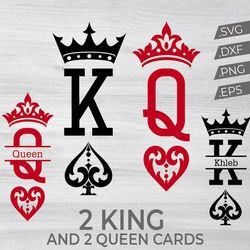 King and Queen SVG Bundle, Queen of Hearts Playing Cards Svg, King of Spades Cut files for Cricut Eps Dxf Png