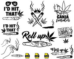 Roll up With Leaf Svg, Marijuana Svg, Cannabis Leaf Svg, Cut Files Svg