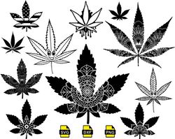 Marijuana Leaf Silhouette SVG, Weed Leaf Svg, Pot Leaf Svg, Smoke Svg, Dxf Png