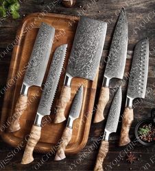 professional kitchen chef knives set , damascus steel knives set