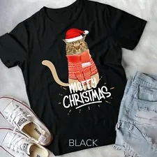 funny christmas cat for cat lovers santa hat merry christmas unisex form t-shirt