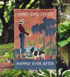 Vintage And She Lived Happily Gardening French Bulldog Garden House Flag