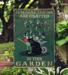 Green Magical Things Black Cat Garden House Flag
