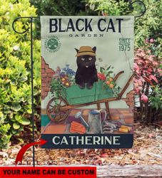 Personalized Black Cat Garden Bloom Garden House Flag