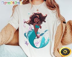 Disney Movie 2023 Live Action Halle Bailey Little Mermaid Ariel Shirt Black Ariel Princess T-shirt