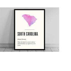Funny South Carolina Definition Print | South Carolina Poster | SC Minimalist State Map | Watercolor Silhouette | Modern