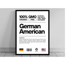 German American Unity Flag Poster | Mid Century Modern | American Melting Pot | Rustic Charming German Humor | US Patrio