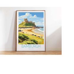 Bamburgh Uk Castle Travel Poster, Bamburgh Uk Poster, England Wall Art, Bamburgh Castle Illustration Travel Poster Gifts