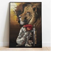 personalized woman warrior jesus lion poster, woman warrior of god poster, child of god, daughter of the king, chiristia