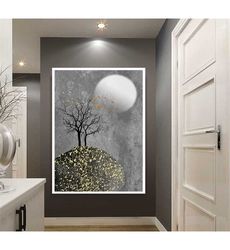 abstract tree canvas wall art, abstract moon canvas