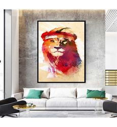 one eyed lion canvas wall art, red maned