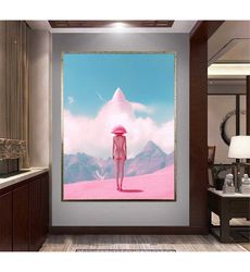 pink sands canvas wall art, pink woman canvas