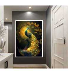 golden peacock canvas wall art, golden tree canvas
