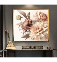 floral canvas print, pink white flower art, floral