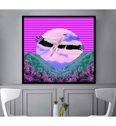 stork canvas print, mountain decor, landscape art, animal