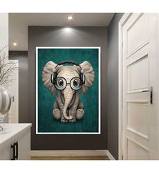 baby elephant canvas wall art, elephant with big