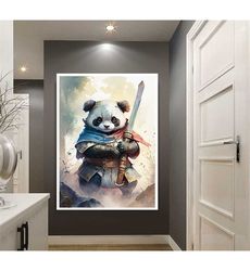 panda cub canvas wall art, warrior panda canvas
