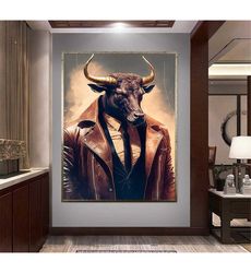 black bull canvas wall art, bull in suit