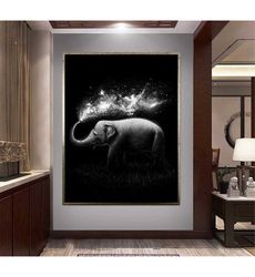 galaxy elephant canvas wall art, elephant blowing water