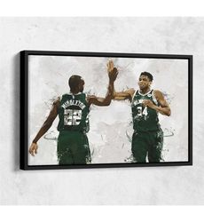 Giannis Antetokounmpo Khris Middleton Poster, Milwaukee Bucks, Canvas
