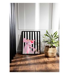 Pink Canvas, Striped Pink Wall Art, Black and