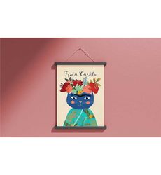 Cat with Flowers, Cat Poster, Cat Wall Art,