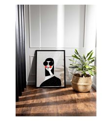 Red Cheeked Girl Poster, Woman Illustration Wall Decor,
