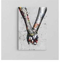 Couple Holding Hands Canvas / Hands Graffiti Painting Canvas / Hands Banksy Canvas / Extra Large Wall Art / Oversize Fra
