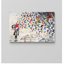 colourful butterfly wall art / retro colors poster / oil painting print / woman graffiti canvas / framed wall art / tren