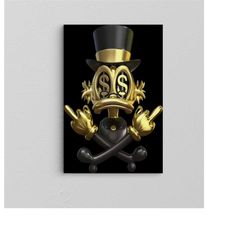 Scrooge McDuck / Gold Mcduck dollar Canvas Or Poster / Ready to Hang Framed Art / Duck Canvas Painting / Graffiti Duck P