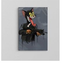 Tom And Jerry Wall Art / Cartoon Cat Poster / Banksy Wall Decor / Comic Book Canvas / Extra Large Canvas / Popular Wall