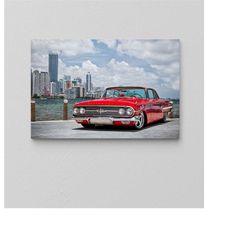 Vintage Red Car Canvas Poster / Oil Painting On Canvas / Boy Room Wall Decor / Garage Wall Decor / Modern Home Design Ar