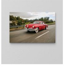 vintage red car canvas poster / oil painting on canvas / boy room wall decor / retro wall art / garage decor / modern ar