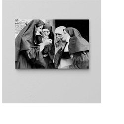 nuns smoking wall art / black and white decor / vintage photo print / humor habit poster / unique wall decor / women cig