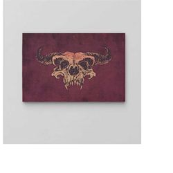 Bull Skull Wall Art / Colourful Canvas / Extra Large Wall Art / Gothic Decor Art / Oil Painting Canvas / Oversize Framed