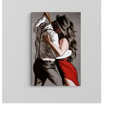 Dancing Painting Poster / Tango Couple Wall Decor / Dancing Couple Canvas Decor / Oil Painting Picture / Extra Large Fra
