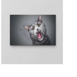 Cute Cat Wall Art / Funny Cat Canvas / Animal Wall Art Poster / Oil Painting Canvas / Popular Art Decor / Oversize Frame