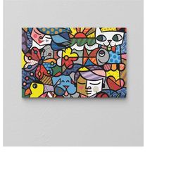 Jigsaw Puzzle Canvas / Colourful Graffiti Wall Art / Abstract Face Art / Surreal Colored Faces / Large Wall Art / Popula