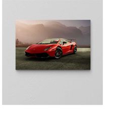 Lamborghini Sports Car Print Poster / Automobile Garage Gift / Racing Painting / Red Car Canvas / Popular Art Decor / Tr